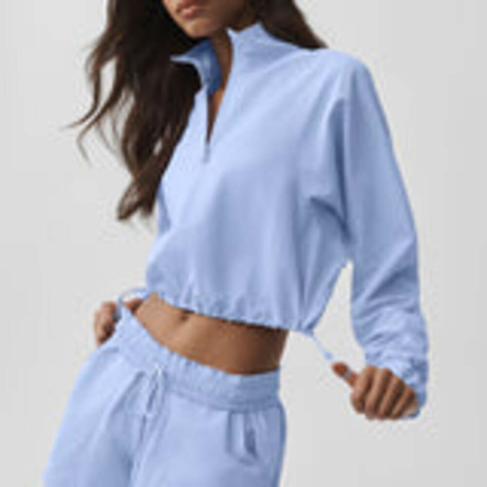 Alo Yoga Cropped 1/4 Zip Alumni Pullover in Blue